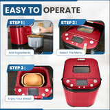 Culinary Chef Bread Maker, 15 Program, Red Stainless Steel