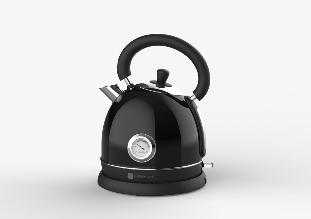 Culinary Chef, Cordless Retro Kettle With Thermometer, Black