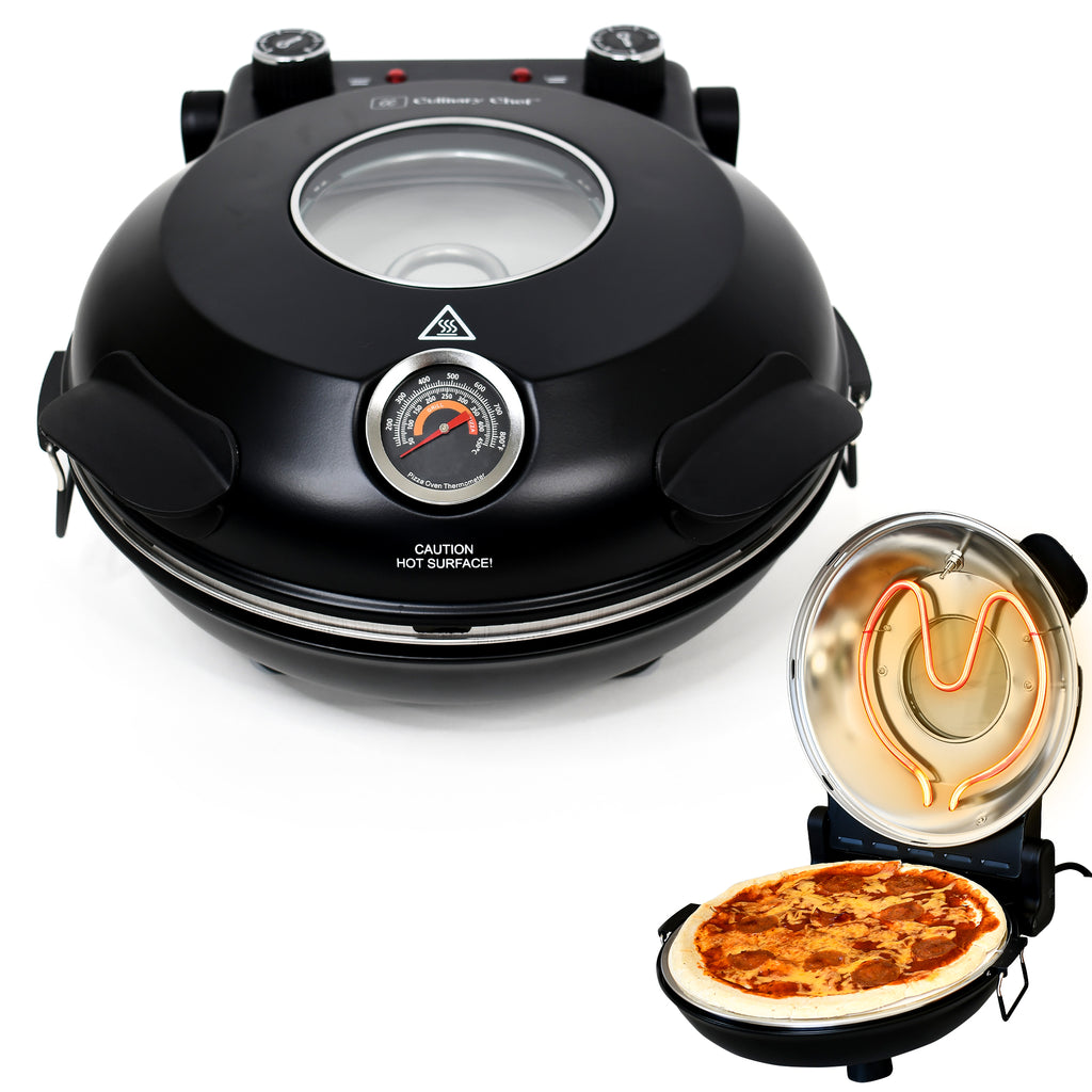 Culinary Chef, High Temperature Indoor Pizza Maker- Built In Thermostat& Pizza Stone, Black