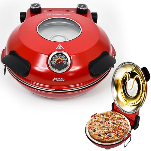 Culinary Chef, High Temperature Indoor Pizza Maker- Built In Thermostat& Pizza Stone, Red
