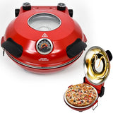 Culinary Chef, High Temperature Indoor Pizza Maker- Built In Thermostat& Pizza Stone, Red