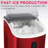 Frigidaire, 26 Lbs. Retro Countertop Ice Maker, With Self Cleaning Function, Bullet Shaped Ice, Red Stainless Steel