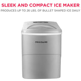 Frigidaire, 26 Lbs. Countertop Ice Maker, Bullet Shaped Ice, Silver