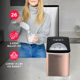 Frigidaire, 26 Lbs. Countertop Ice Maker, Bullet Shaped Ice, Copper Stainless Steel