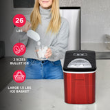 Frigidaire, 26 Lbs. Countertop Ice Maker, Bullet Shaped Ice, Red Stainless Steel