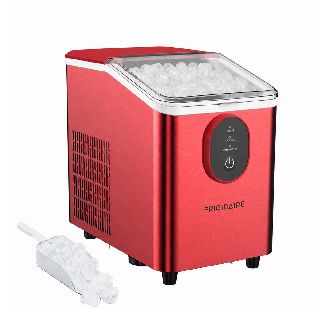 Frigidaire, 26 Lbs. Countertop Ice Maker, Bullet Shaped Ice, Red Stainless Steel