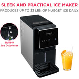 Frigidaire Gallery, 33 Lbs. Countertop Touchscreen Ice Maker, Nugget Shaped Ice, Integrated Ice Dispenser, Black