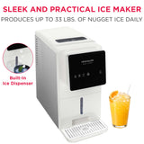Frigidaire Gallery, 33 Lbs. Countertop Touchscreen Ice Maker, Nugget Shaped Ice, Integrated Ice Dispenser, White