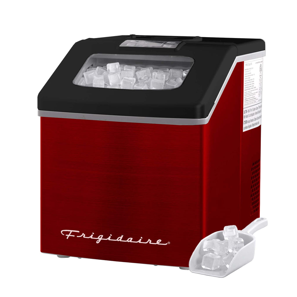 Frigidaire, 40 Lbs. Countertop Ice Maker, Sqauer Clear Shaped Ice, Red Stainless Steel