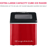 Frigidaire, 40 Lbs. Countertop Ice Maker, Sqauer Clear Shaped Ice, Red Stainless Steel
