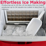 Frigidaire, 40 Lbs. Countertop Ice Maker, Sqauer Clear Shaped Ice, Red Stainless Steel