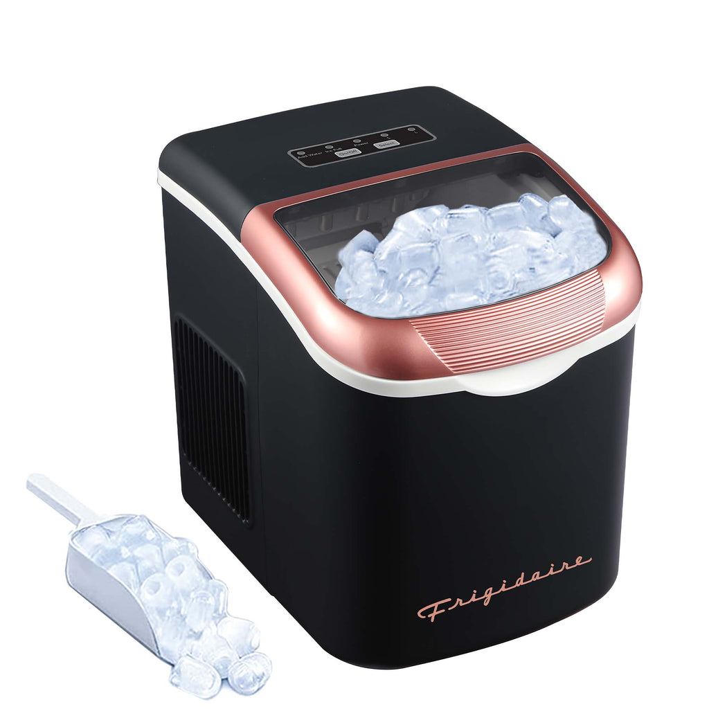 Frigidaire, 26 Lbs. Retro Countertop Ice Maker, Bullet Shaped Ice, Black with Rose Gold