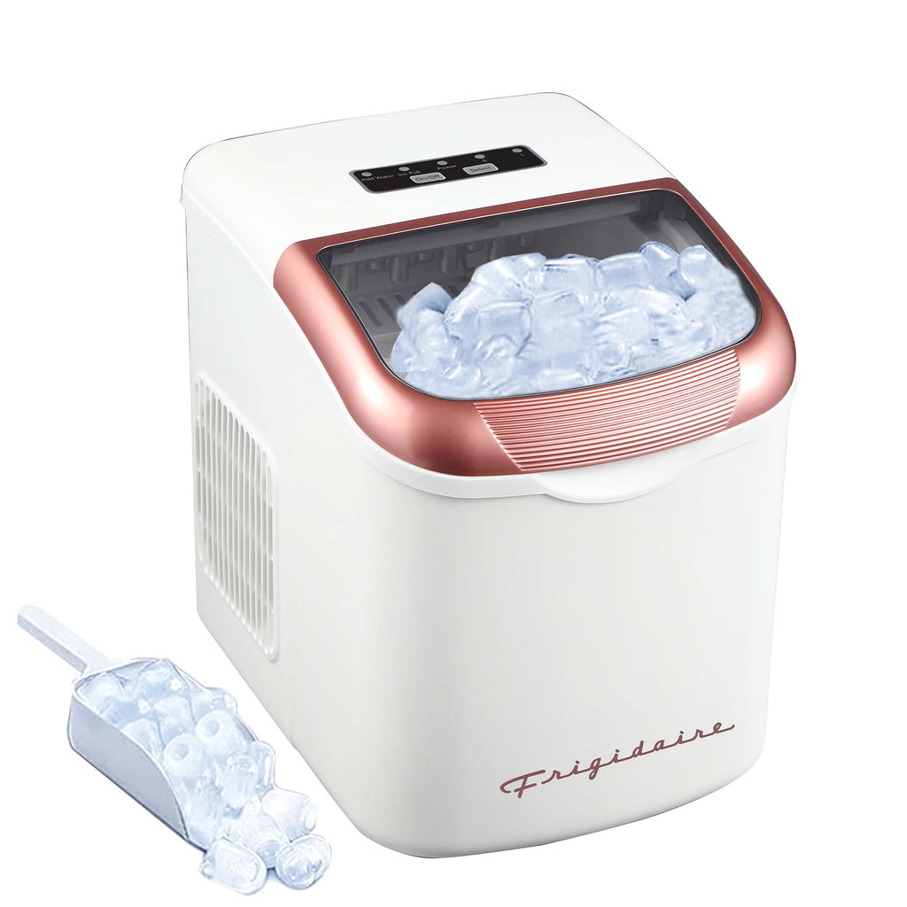 Frigidaire, 26 Lbs. Retro Countertop Ice Maker, Bullet Shaped Ice, White with Rose Gold