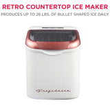 Frigidaire, 26 Lbs. Retro Countertop Ice Maker, Bullet Shaped Ice, White with Rose Gold