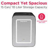 Frigidaire 15 Can/10 Liter Beauty Lighted Mirror Mini Personal Fridge Cooler, Black