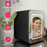 Frigidaire 15 Can/10 Liter Beauty Lighted Mirror Mini Personal Fridge Cooler, Black