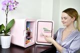 Frigidaire 15 Can/10 Liter Beauty Lighted Mirror Mini Personal Fridge Cooler, Pink