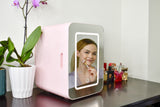 Frigidaire 15 Can/10 Liter Beauty Lighted Mirror Mini Personal Fridge Cooler, Pink