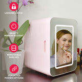 Frigidaire 15 Can/10 Liter Beauty Lighted Mirror Mini Personal Fridge Cooler, Pink