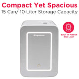 Frigidaire 15 Can/10 Liter Beauty Lighted Mirror Mini Personal Fridge Cooler, White