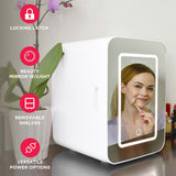 Frigidaire 15 Can/10 Liter Beauty Lighted Mirror Mini Personal Fridge Cooler, White