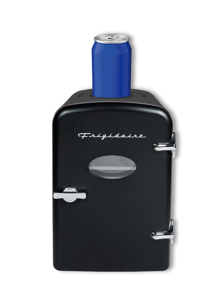 Frigidaire 6 +1 Can Mini Personal Fridge Cooler, With Cooling Can Holder On Top, Black