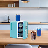 Frigidaire 6 +1 Can Mini Personal Fridge Cooler, With Cooling Can Holder On Top, Blue