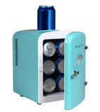 Frigidaire 6 +1 Can Mini Personal Fridge Cooler, With Cooling Can Holder On Top, Blue