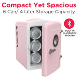 Frigidaire 6 Can/4 Liter Mini Personal Fridge Cooler With Bluetooth® Speaker, Pink