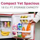 Frigidaire, 1.6 Cu. Ft. Retro Compact Refrigerator, Built-In Side Bottle Opener, Red