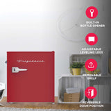 Frigidaire, 1.6 Cu. Ft. Retro Compact Refrigerator, Built-In Side Bottle Opener, Red