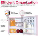Frigidaire, 1.6 Cu. Ft. Retro Compact Refrigerator, Pink, Built-In Bottle Opener