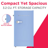 Frigidaire, 3.2 Cu. Ft. Retro Compact Refrigerator, Built-In Side Bottle Opener, Blue