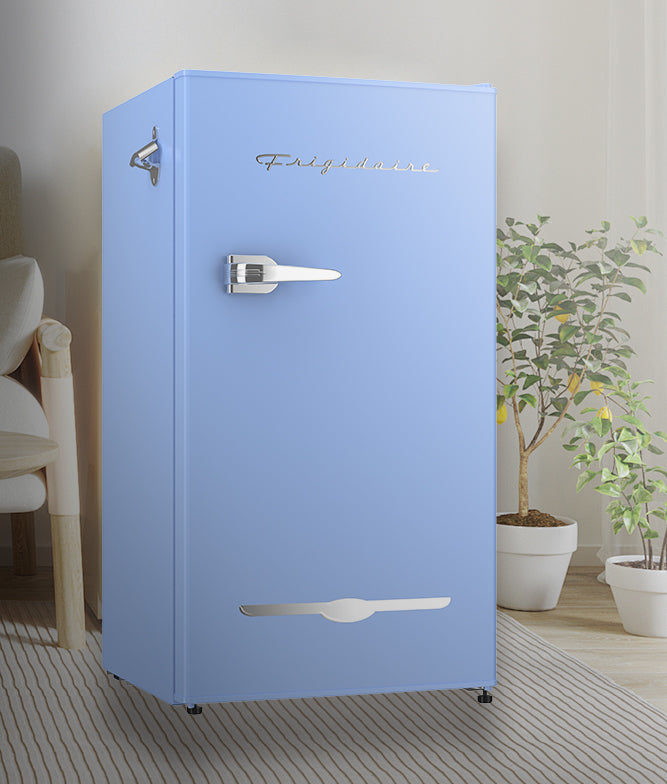 Frigidaire, 3.2 Cu. Ft. Retro Compact Refrigerator, Built-In Side Bottle Opener, Blue