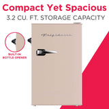 Frigidaire, 3.2 Cu. Ft. Retro Compact Refrigerator, Built-In Side Bottle Opener, Coral