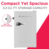 Frigidaire, 3.2 Cu. Ft. Retro Compact Refrigerator, Built-In Side Bottle Opener, Moonbeam