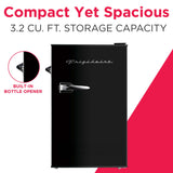 Frigidaire, 3.2 Cu. Ft. Retro Compact Refrigerator, Built-In Side Bottle Opener, Black