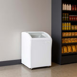 Frigidaire, 4 Cu.Ft./110 Liter Curved Glass Top Display Freezer, White