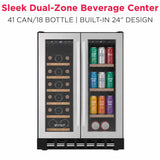 Frigidaire Gallery, 41 Cans/18 Bottle Dual Zone Built In Beverage Wine Fridge Stainless Steel- Wood Shelves