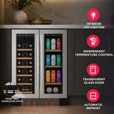 Frigidaire Gallery, 41 Cans/18 Bottle Dual Zone Built In Beverage Wine Fridge Stainless Steel- Wood Shelves