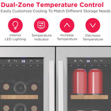 Frigidaire Gallery, 41 Cans/18 Bottle Dual Zone Built In Beverage Wine Fridge Stainless Steel- Wood Shelves