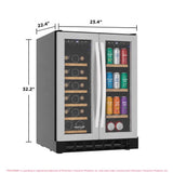 Frigidaire Gallery, 41 Cans/18 Bottle Dual Zone Built In Beverage Wine Fridge Stainless Steel- Wood Shelves