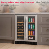 Frigidaire Gallery, 41 Cans/18 Bottle Dual Zone Built In Beverage Wine Fridge Stainless Steel- Wood Shelves