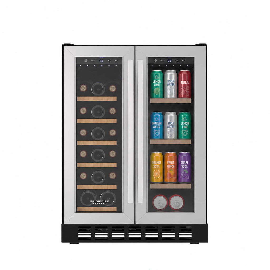 Frigidaire Gallery, 41 Cans/18 Bottle Dual Zone Built In Beverage Wine Fridge Stainless Steel- Wood Shelves