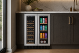 Frigidaire Gallery, 41 Cans/18 Bottle Dual Zone Built In Beverage Wine Fridge Stainless Steel- Wood Shelves