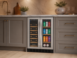 Frigidaire Gallery, 41 Cans/18 Bottle Dual Zone Built In Beverage Wine Fridge Stainless Steel- Wood Shelves