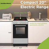 Hamilton Beach,20" Electric Range, Vitroceramic Top, With Shallow Tray, Inox