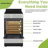 Hamilton Beach,20" Electric Range, Vitroceramic Top, With Shallow Tray, Inox