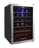 Hamilton Beach, 43 Bottle, Curved Shelves, Wine Fridge, Glass Door, Wooden Shelves, Stainless Steel