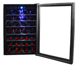 Hamilton Beach, 43 Bottle, Curved Shelves, Wine Fridge, Glass Door, Wooden Shelves, Stainless Steel